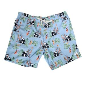 Public Access Mens Panda Bamboo Print Swim Trunks Light Blue Medium 36" Shorts